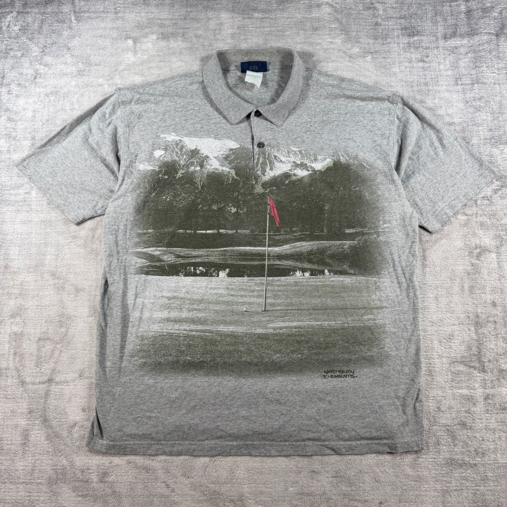 Northern Elements Shirt Mens XL Grey Vintage 90s Golf Polo Landscape Mountain